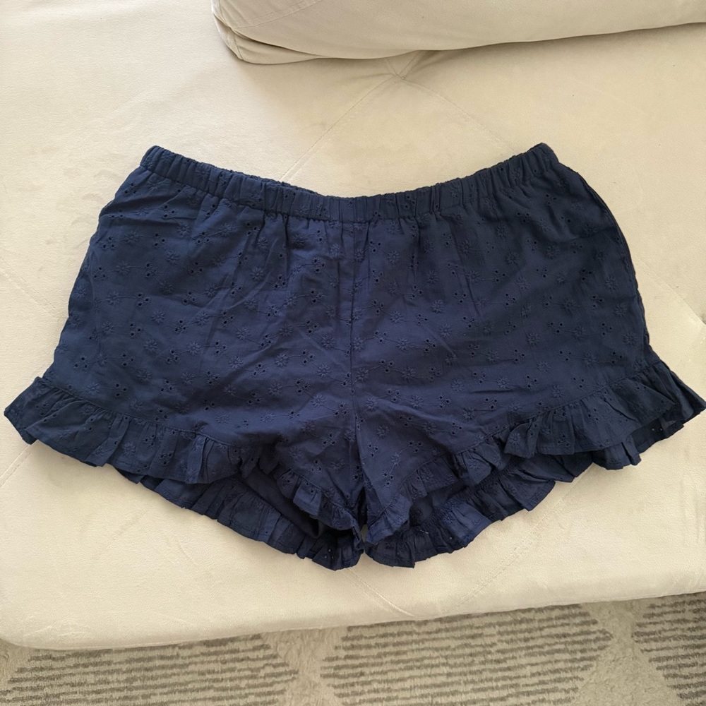 Navy Ruffle Hem Women Shorts